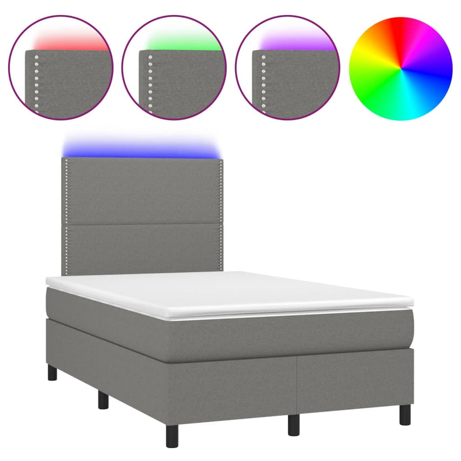Boxspring Met Matras En Led Stof Donkergrijs 120 x 200 cm Effen met spijkers