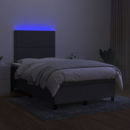 Boxspring Met Matras En Led Stof Donkergrijs 120 x 200 cm Effen met spijkers