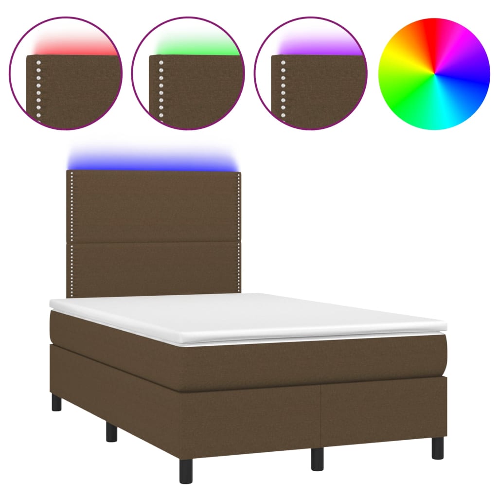 Boxspring met matras en LED stof donkerbruin 120x200 cm 120 x 200 cm Effen met spijkers