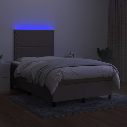 Boxspring met matras en LED stof taupe 120x200 cm 120 x 200 cm Effen met spijkers