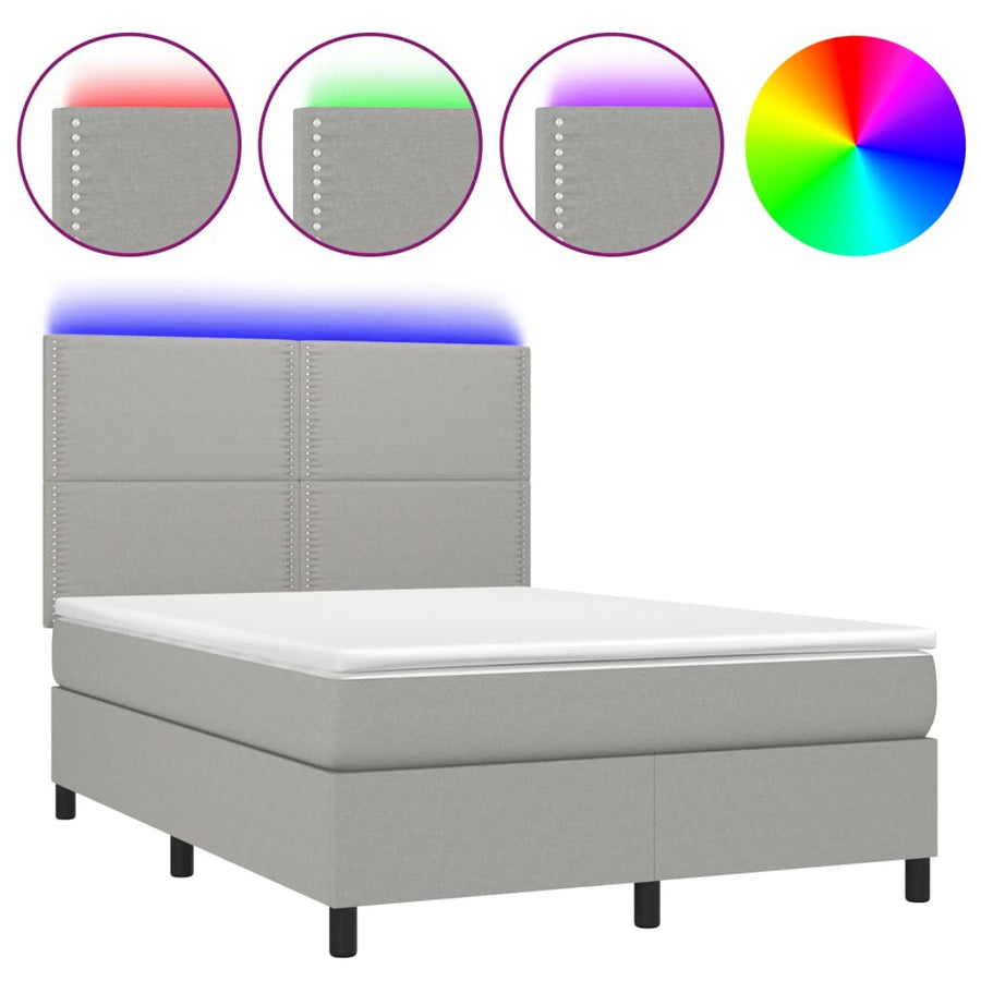 Boxspring met matras en LED stof lichtgrijs 140x190 cm 140 x 190 cm Lichtgrijs