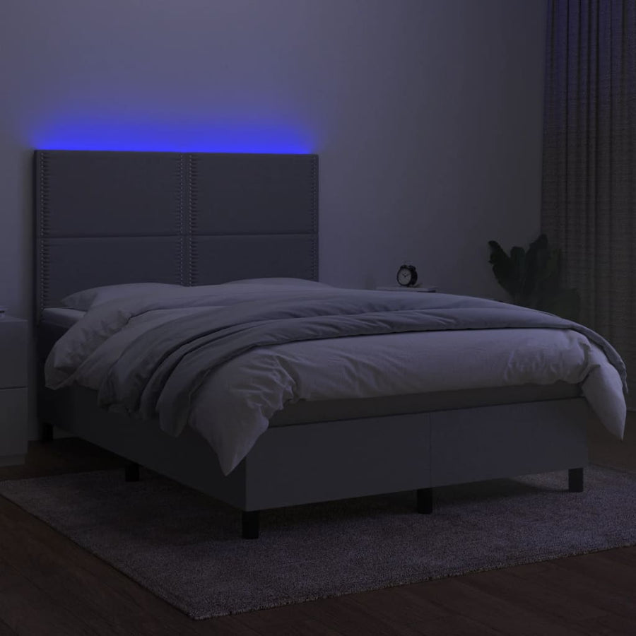 Boxspring met matras en LED stof lichtgrijs 140x190 cm 140 x 190 cm Lichtgrijs