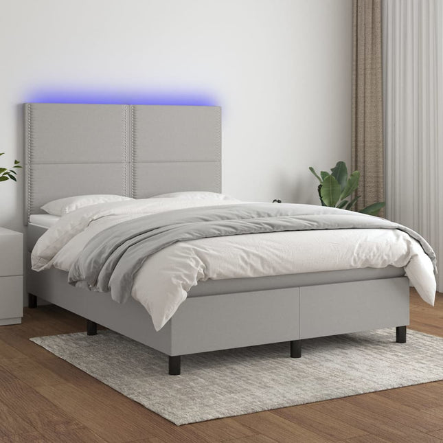 Boxspring met matras en LED stof lichtgrijs 140x190 cm 140 x 190 cm Lichtgrijs