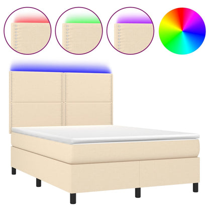 Boxspring met matras en LED stof crèmekleurig 140x190 cm 140 x 190 cm Crème