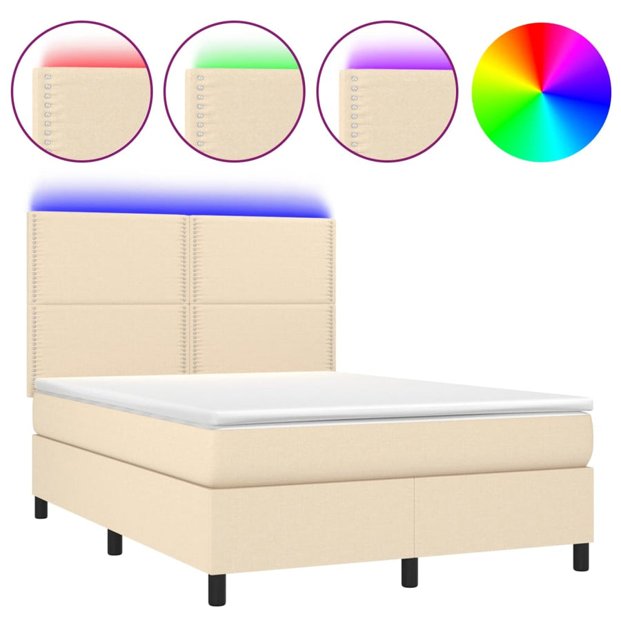 Boxspring met matras en LED stof crèmekleurig 140x190 cm 140 x 190 cm Crème
