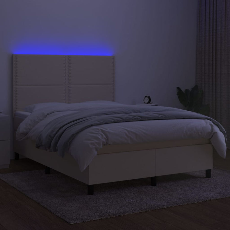 Boxspring met matras en LED stof crèmekleurig 140x190 cm 140 x 190 cm Crème