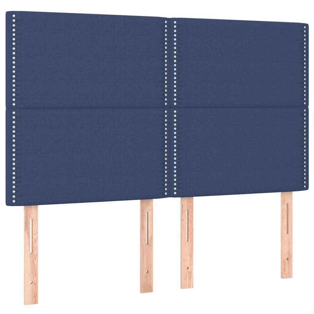 Boxspring Met Matras En Led Stof Blauw 140 x 190 cm Effen met spijkers