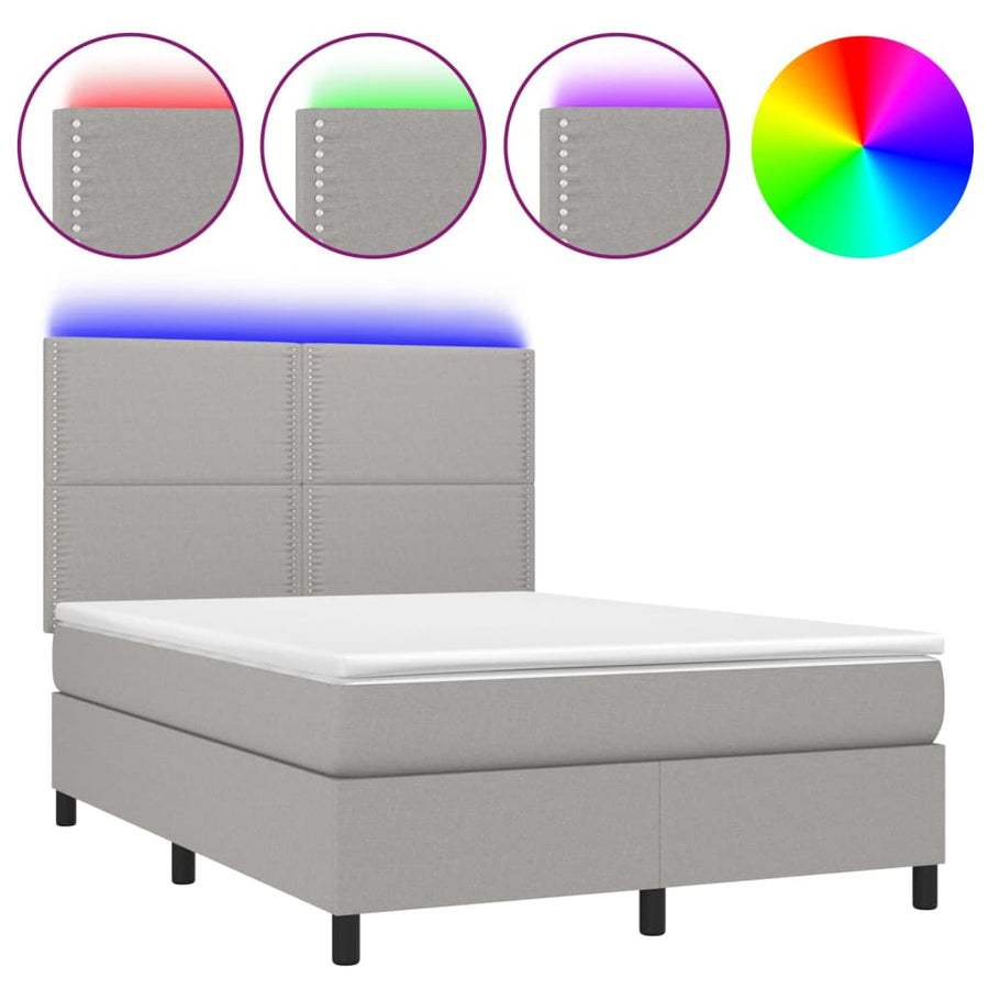 Boxspring met matras en LED stof lichtgrijs 140x200 cm 140 x 200 cm Lichtgrijs