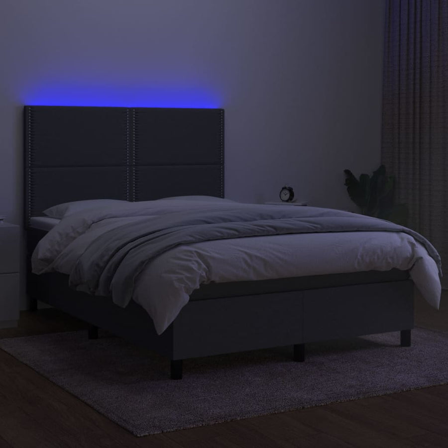 Boxspring Met Matras En Led Stof Donkergrijs 140 x 200 cm Effen met spijkers