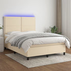 Boxspring met matras en LED stof crèmekleurig 140x200 cm 140 x 200 cm Effen met spijkers