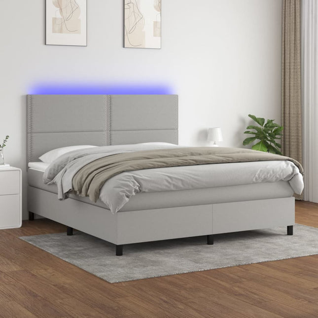 Boxspring met matras en LED stof lichtgrijs 160x200 cm 160 x 200 cm Lichtgrijs