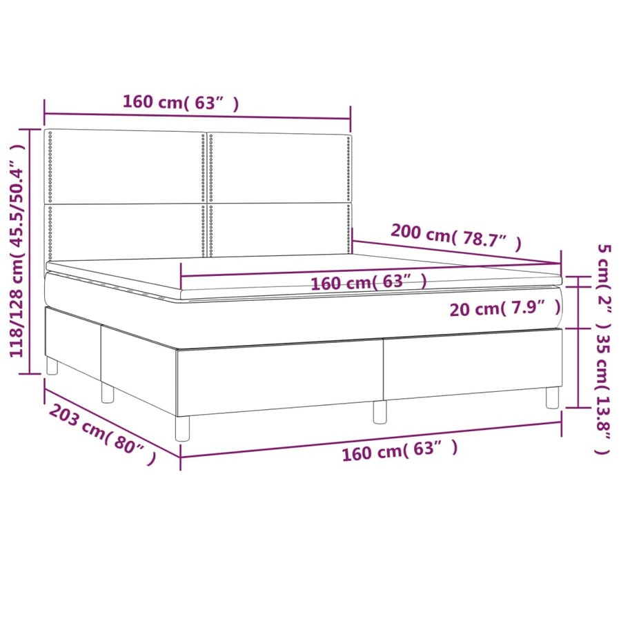 Boxspring Met Matras En Led Stof Zwart 160 x 200 cm Effen met spijkers