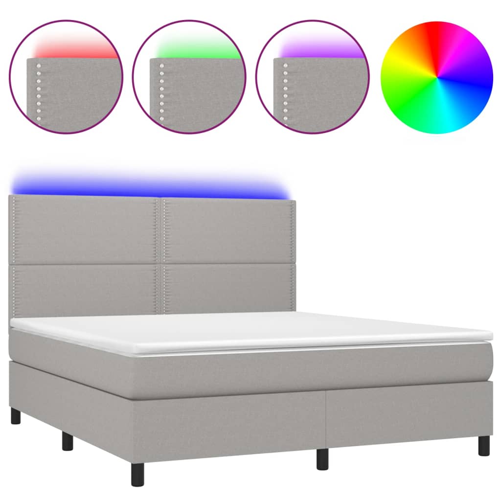 Boxspring met matras en LED stof lichtgrijs 180x200 cm 180 x 200 cm Lichtgrijs