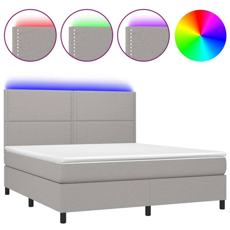 Boxspring met matras en LED stof lichtgrijs 180x200 cm 180 x 200 cm Lichtgrijs