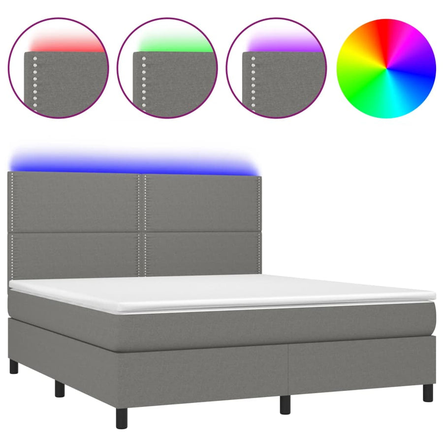 Boxspring Met Matras En Led Stof Donkergrijs 180 x 200 cm Effen met spijkers