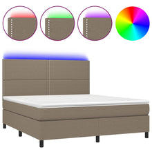 Boxspring Met Matras En Led Stof Taupe 180X200 Cm Taupe 180 x 200 cm Effen met spijkers