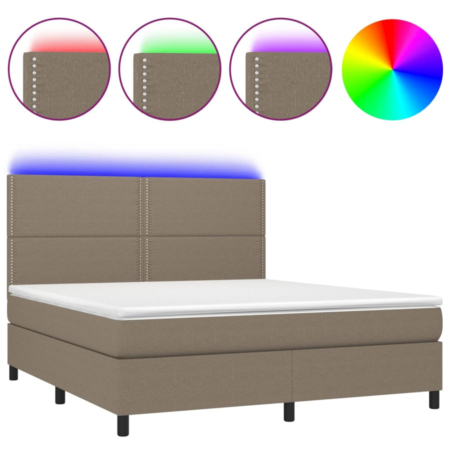 Boxspring Met Matras En Led Stof Taupe 180X200 Cm Taupe 180 x 200 cm Effen met spijkers
