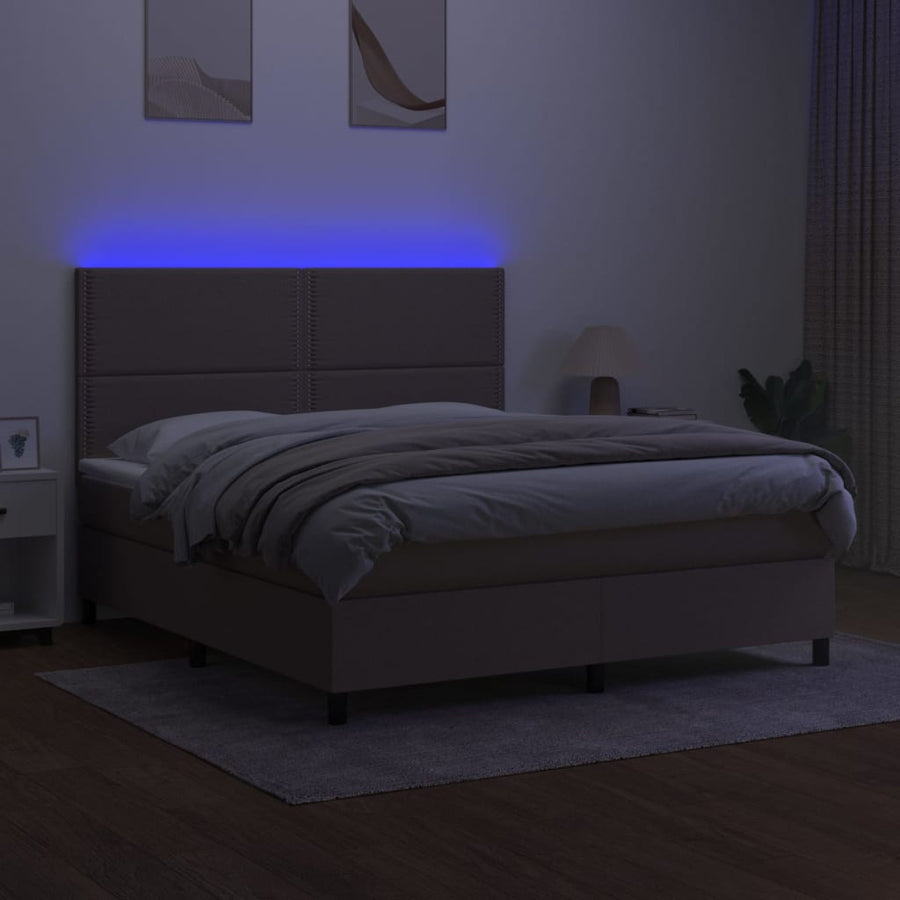 Boxspring Met Matras En Led Stof Taupe 180X200 Cm Taupe 180 x 200 cm Effen met spijkers