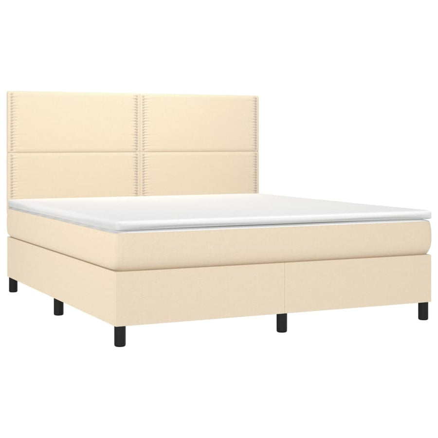 Boxspring Met Matras En Led Stof Crèmekleurig 180X200 Cm 180 x 200 cm Effen met spijkers