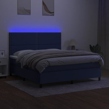 Boxspring Met Matras En Led Stof Blauw 180 x 200 cm Effen met spijkers