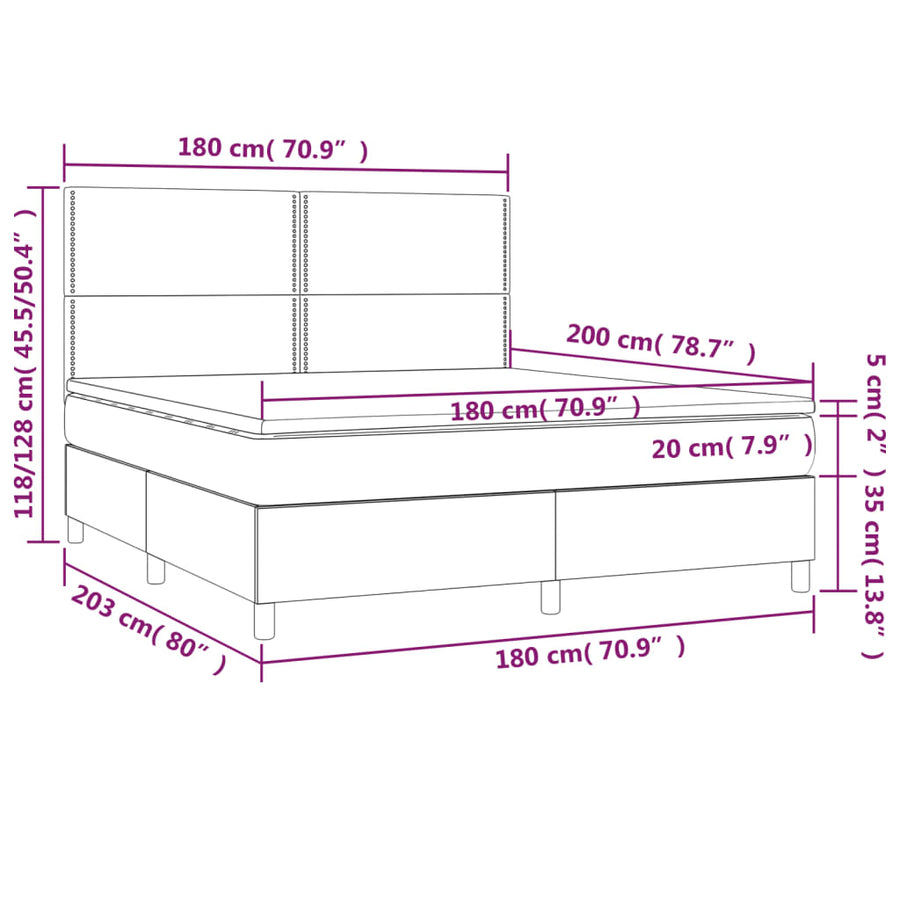 Boxspring Met Matras En Led Stof Blauw 180 x 200 cm Effen met spijkers
