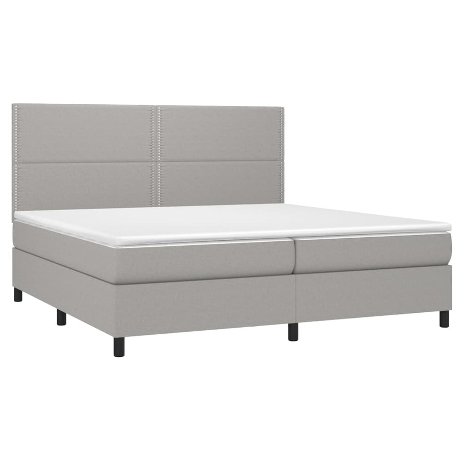 Boxspring met matras en LED stof lichtgrijs 200x200 cm 200 x 200 cm Effen met spijkers