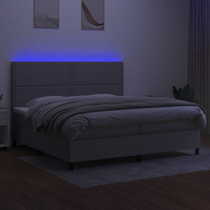 Boxspring met matras en LED stof lichtgrijs 200x200 cm 200 x 200 cm Effen met spijkers