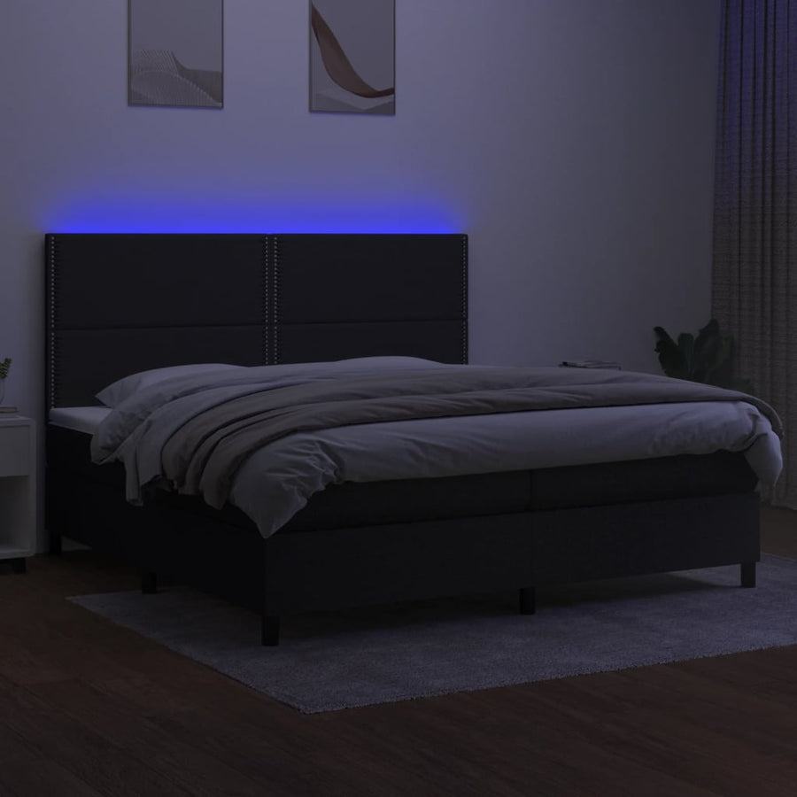 Boxspring Met Matras En Led Stof Zwart 200 x 200 cm Effen met spijkers