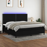 Boxspring 200x200 cm zwart met matras en LED