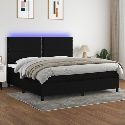 Boxspring Met Matras En Led Stof Zwart 200 x 200 cm Effen met spijkers