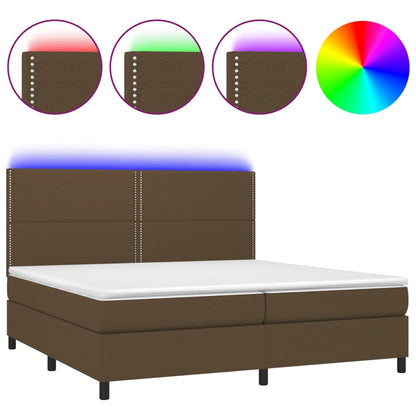 Boxspring Met Matras En Led Stof Donkerbruin 200X200 Cm 200 x 200 cm Effen met spijkers