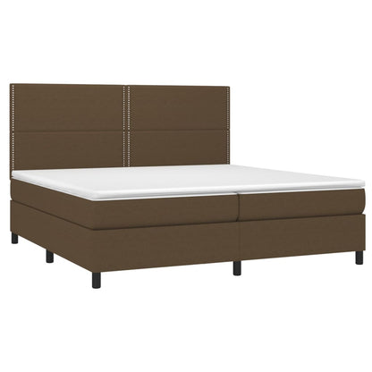 Boxspring Met Matras En Led Stof Donkerbruin 200X200 Cm 200 x 200 cm Effen met spijkers