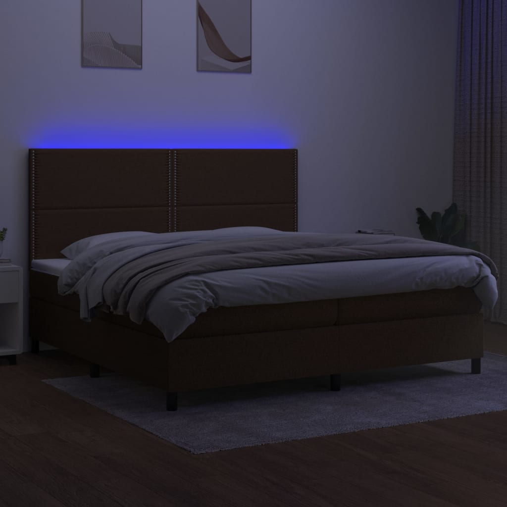 Boxspring Met Matras En Led Stof Donkerbruin 200X200 Cm 200 x 200 cm Effen met spijkers