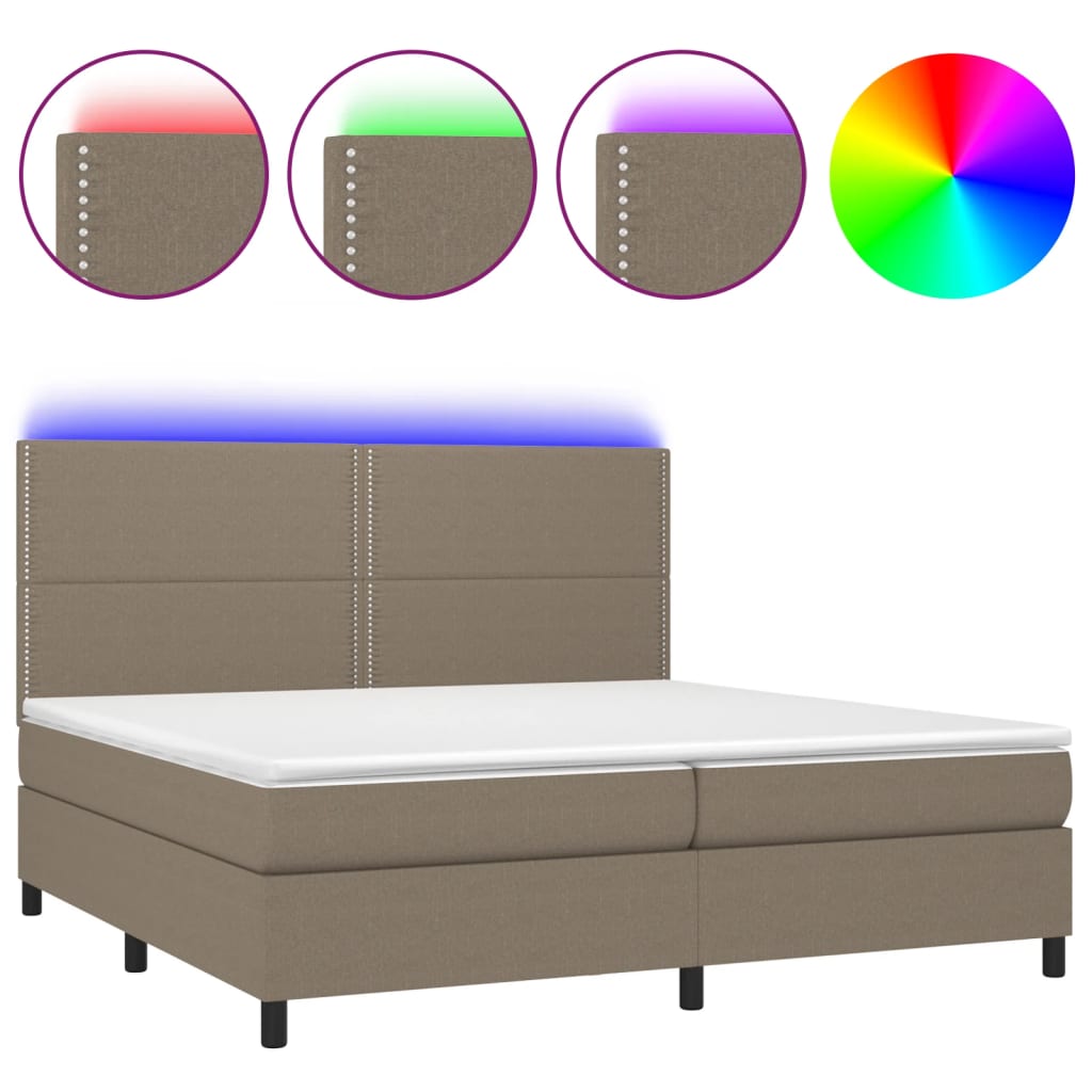 Boxspring Met Matras En Led Stof Taupe 200 x 200 cm Effen met spijkers