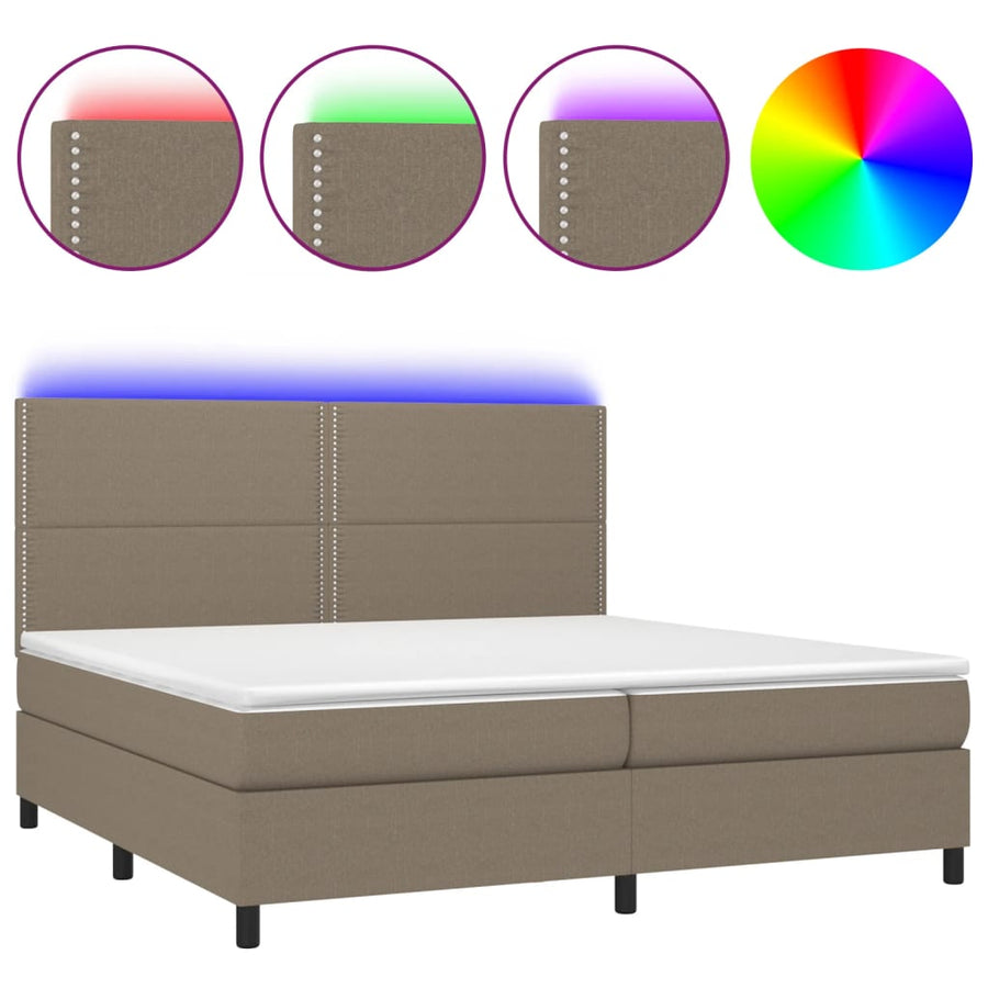 Boxspring Met Matras En Led Stof Taupe 200 x 200 cm Effen met spijkers