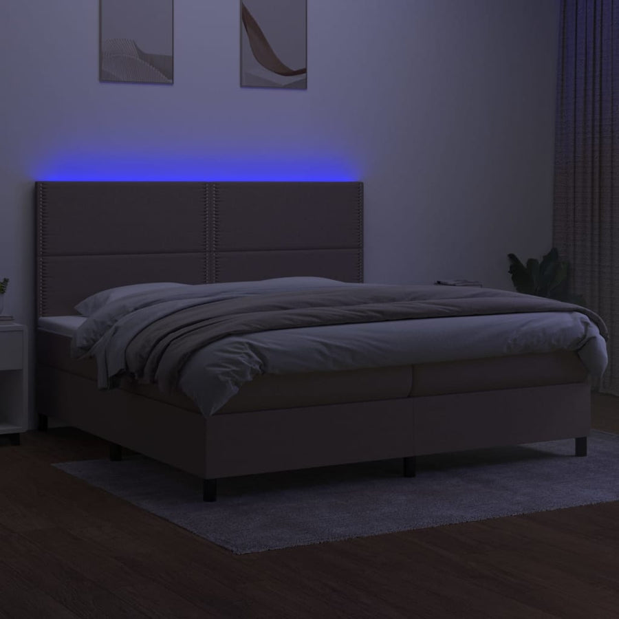 Boxspring Met Matras En Led Stof Taupe 200 x 200 cm Effen met spijkers