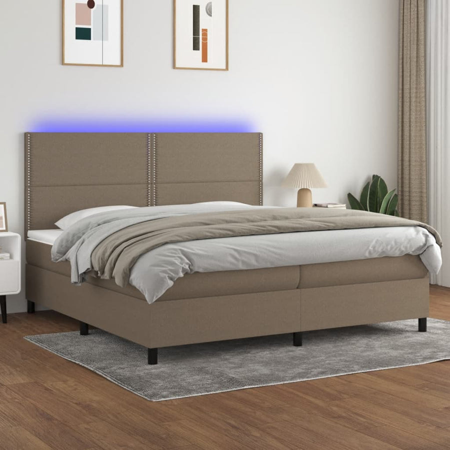 Boxspring Met Matras En Led Stof Taupe 200 x 200 cm Effen met spijkers