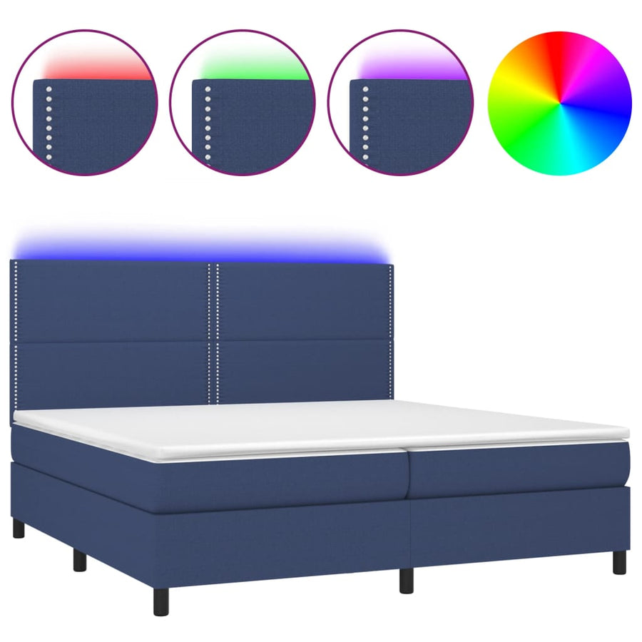 Boxspring Met Matras En Led Stof Blauw 200 x 200 cm Effen met spijkers