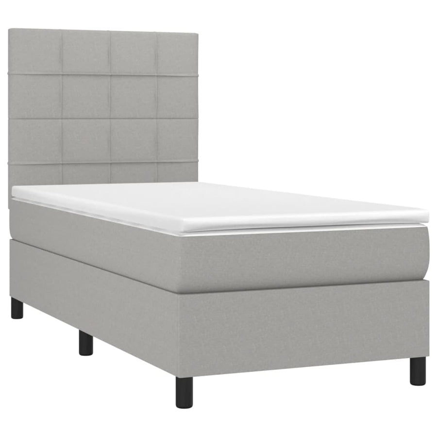 Boxspring met matras en LED stof lichtgrijs 80x200 cm 80 x 200 cm Blok met vierkanten