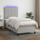 Boxspring met matras en LED stof lichtgrijs 80x200 cm 80 x 200 cm Blok met vierkanten