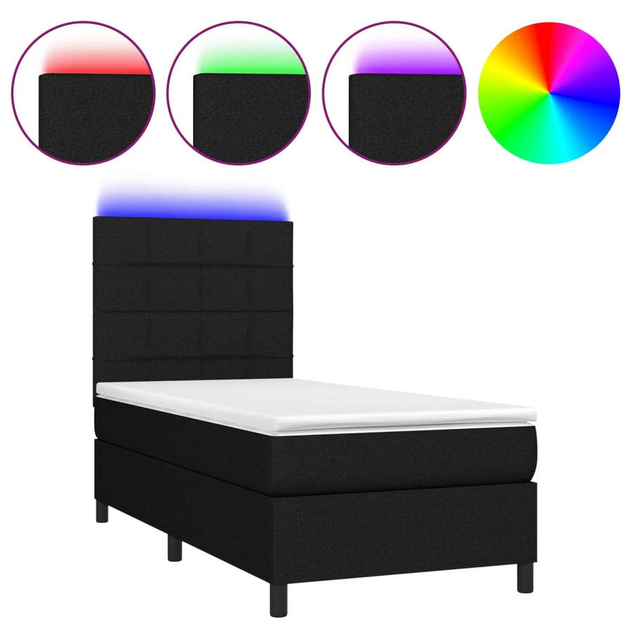 Boxspring Met Matras En Led Stof Zwart 80 x 200 cm Blok met vierkanten