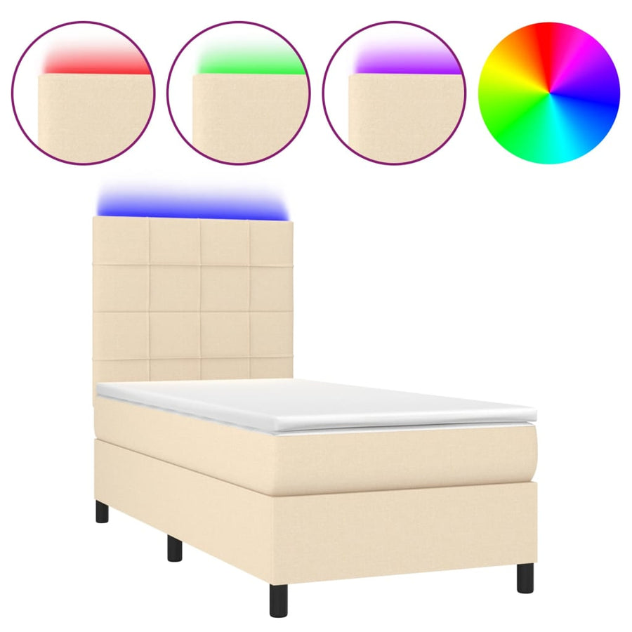 Boxspring met matras en LED stof crèmekleurig 80x200 cm 80 x 200 cm Blok met vierkanten