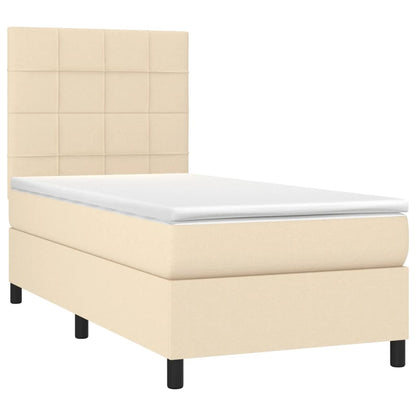 Boxspring met matras en LED stof crèmekleurig 80x200 cm 80 x 200 cm Blok met vierkanten
