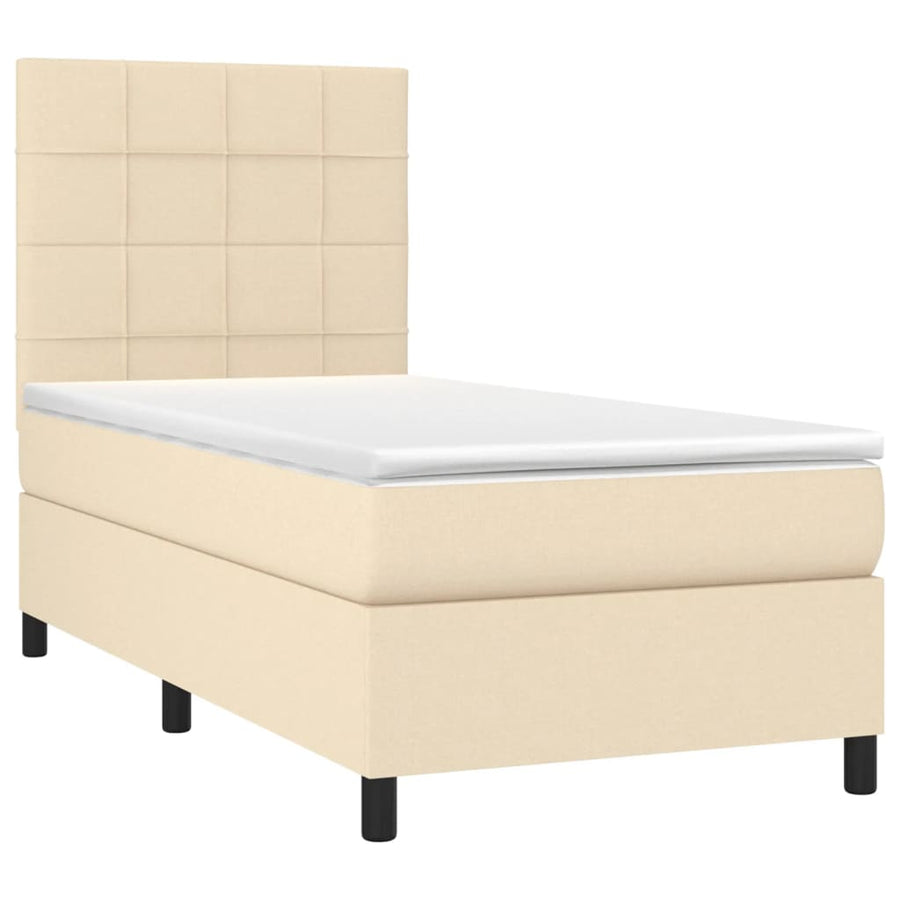 Boxspring met matras en LED stof crèmekleurig 80x200 cm 80 x 200 cm Blok met vierkanten
