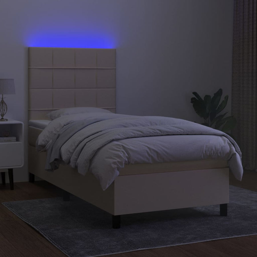Boxspring met matras en LED stof crèmekleurig 80x200 cm 80 x 200 cm Blok met vierkanten