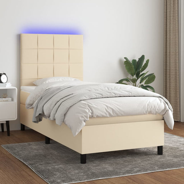 Boxspring met matras en LED stof crèmekleurig 80x200 cm 80 x 200 cm Blok met vierkanten