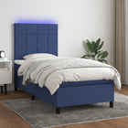 Boxspring Met Matras En Led Stof Blauw 80 x 200 cm Blok met vierkanten