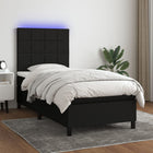 Box spring bed with mattress and black LED fabric 90x190 cm