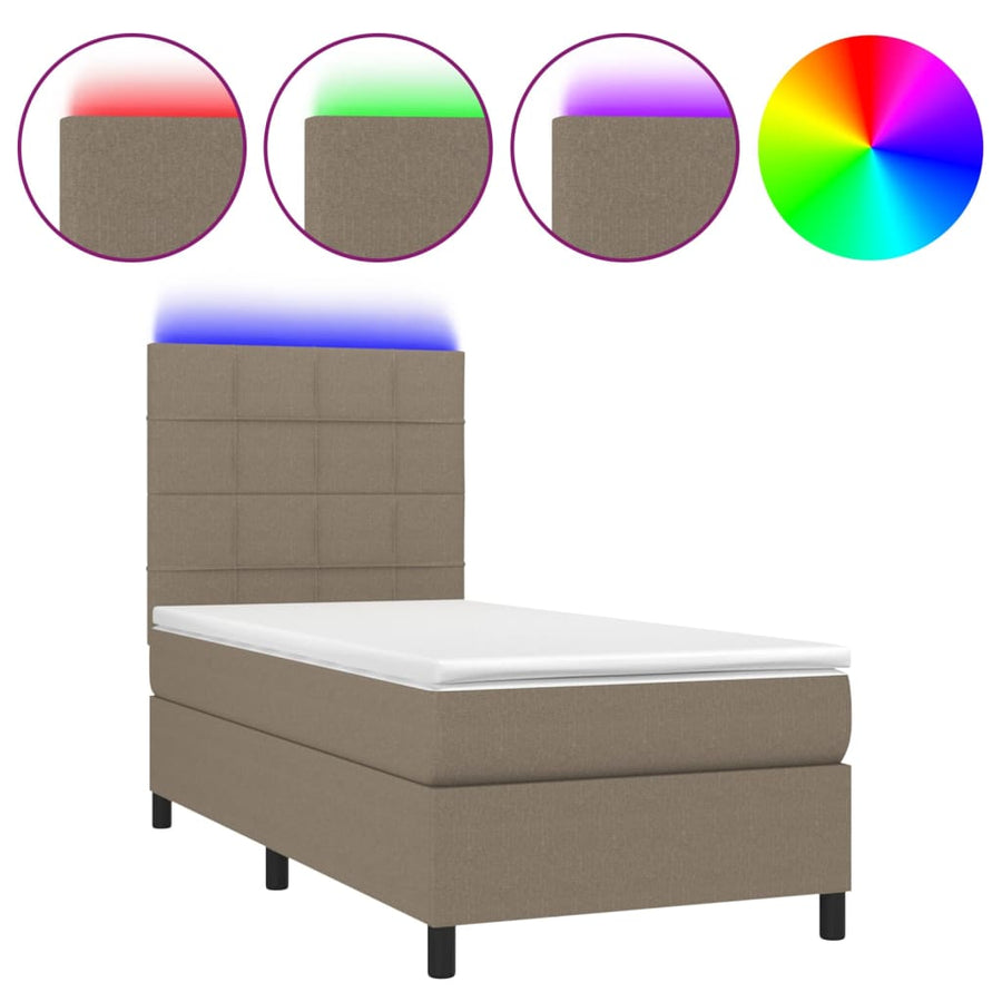 Boxspring Met Matras En Led Stof Taupe 90 x 190 cm Blok met vierkanten