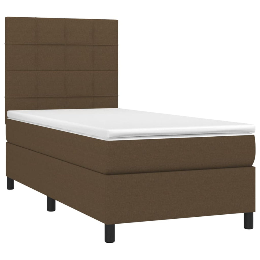 Boxspring Met Matras En Led Stof 80X200 Cm Donkerbruin 90 x 200 cm Blok met vierkanten